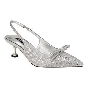 Nine West Women's Wunder Embellished Slingback Kitten Heel Pumps Silver Size 6